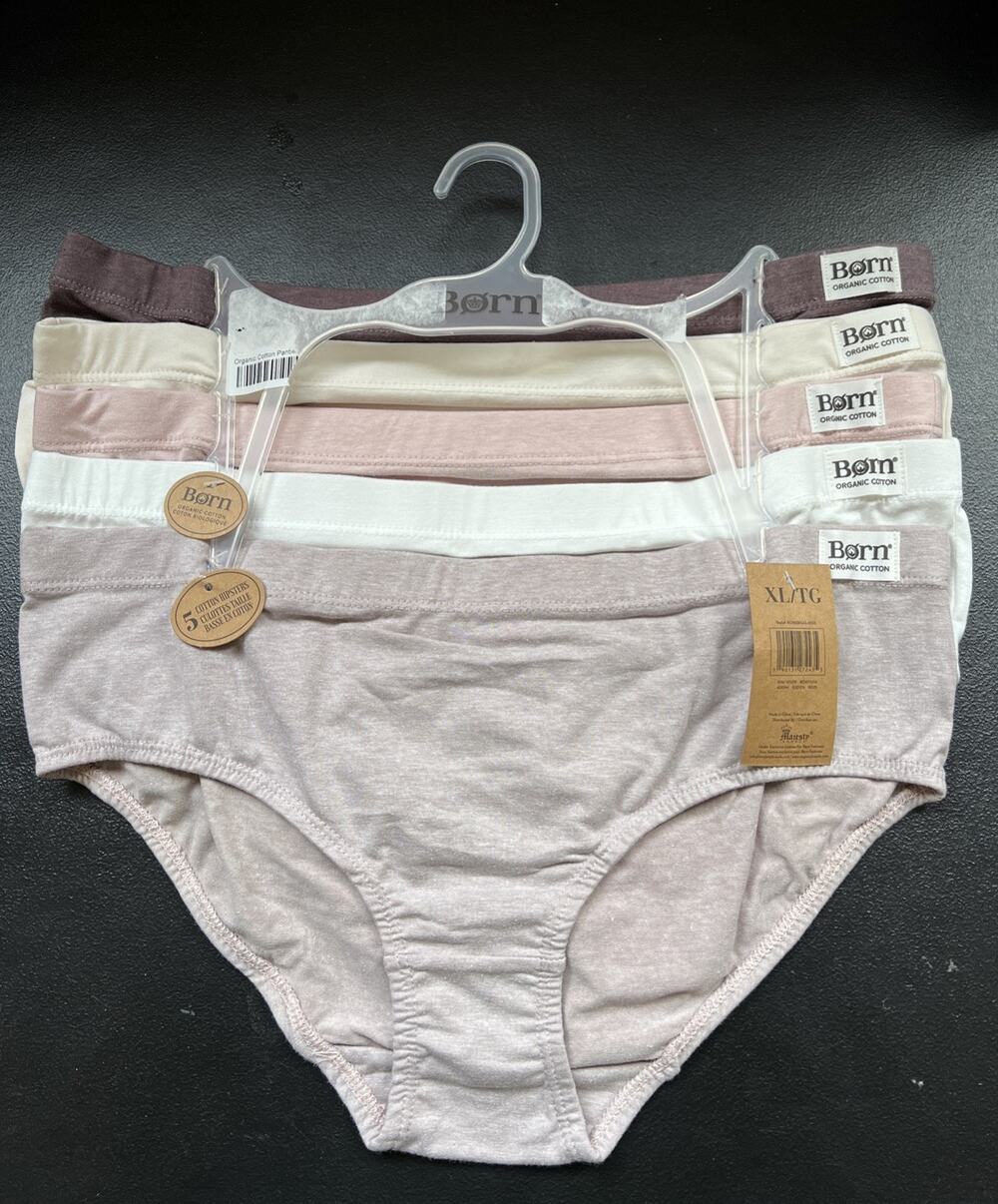 Born Womens Cotton Hipsters Underwear Panties XL 5 Pack Organic Cotton NEW